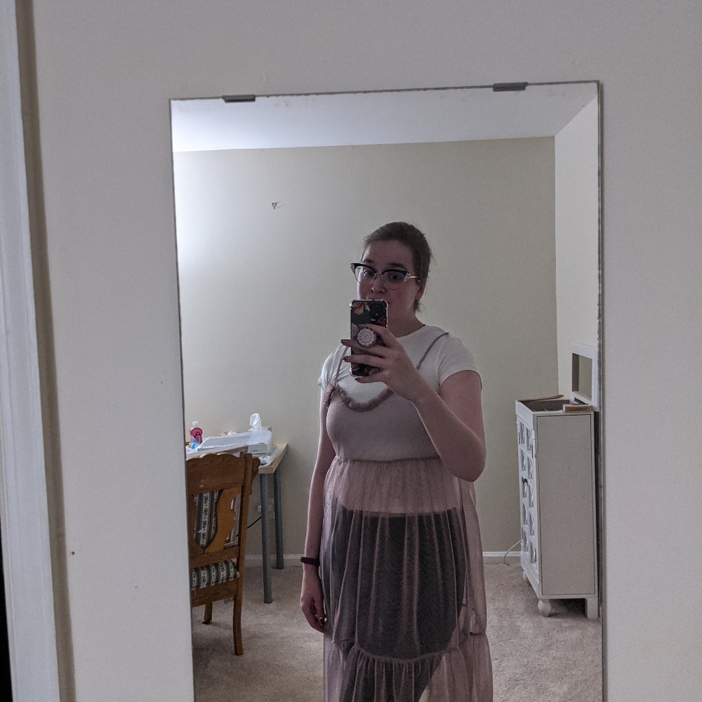 Sheer Pink Shimmer Abound Blouse Dress Medium - Picture 2 of 5